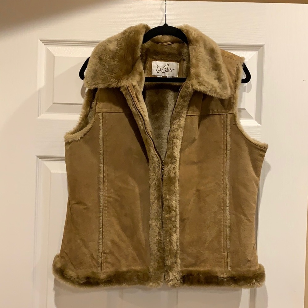 Classy, cozy faux fur lined suede vest